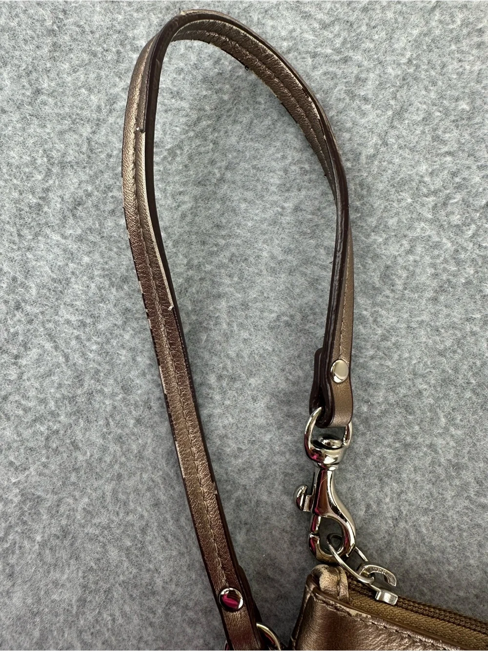 Coach Metallic Bronze Pleated Zip Wristlet